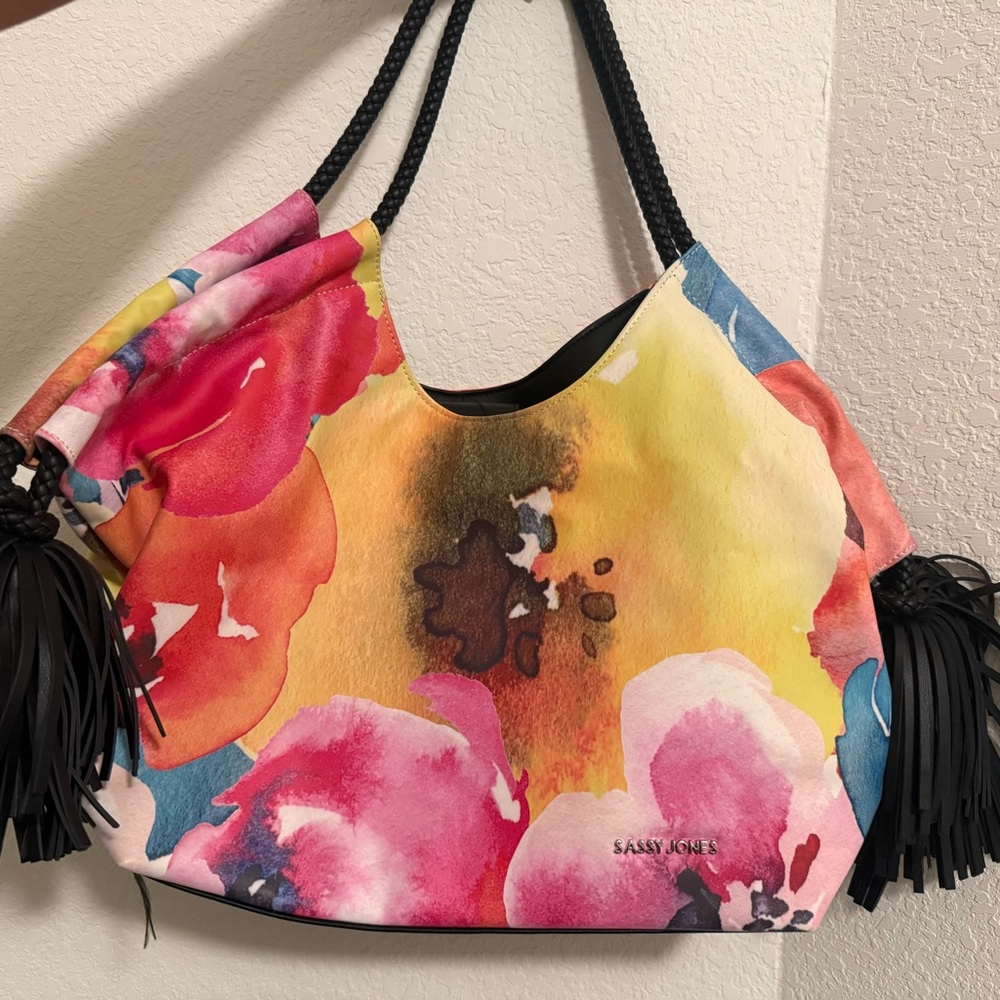 Sassy Jones Vibrant Floral Shoulder Bag - Red, Pink, Yellow, Blue